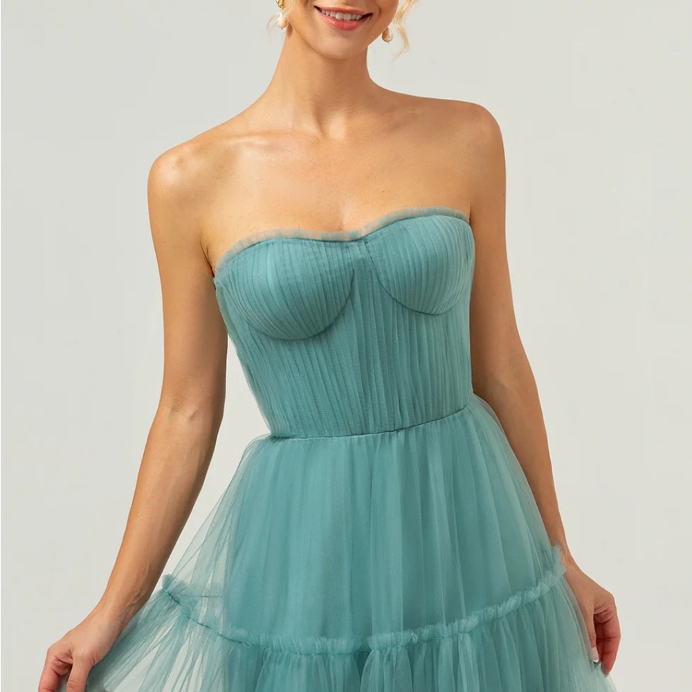 Elegant Strapless Teal Dress